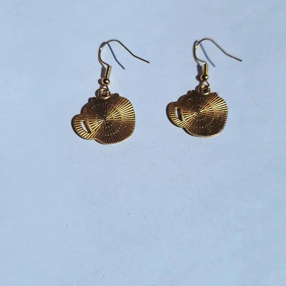 Cat Coffee Cup Dangle Earrings White Black 1.57 Inch Drop Pierced Ears New